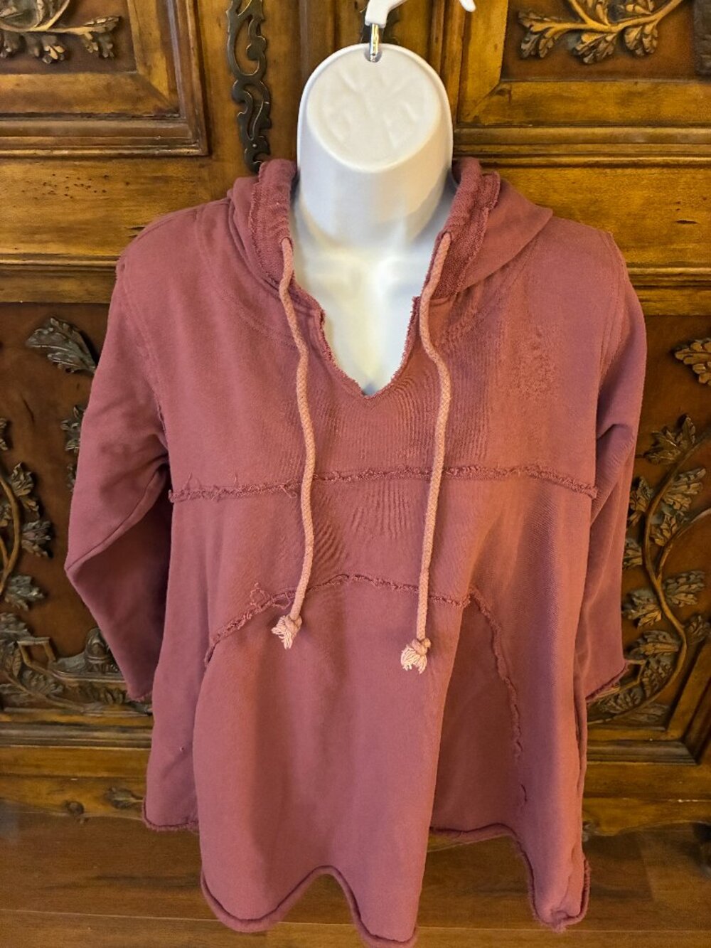 Easel Los Angeles Small Pink Oversized Hoodie Exposed Seams Pullover Boho Slouch